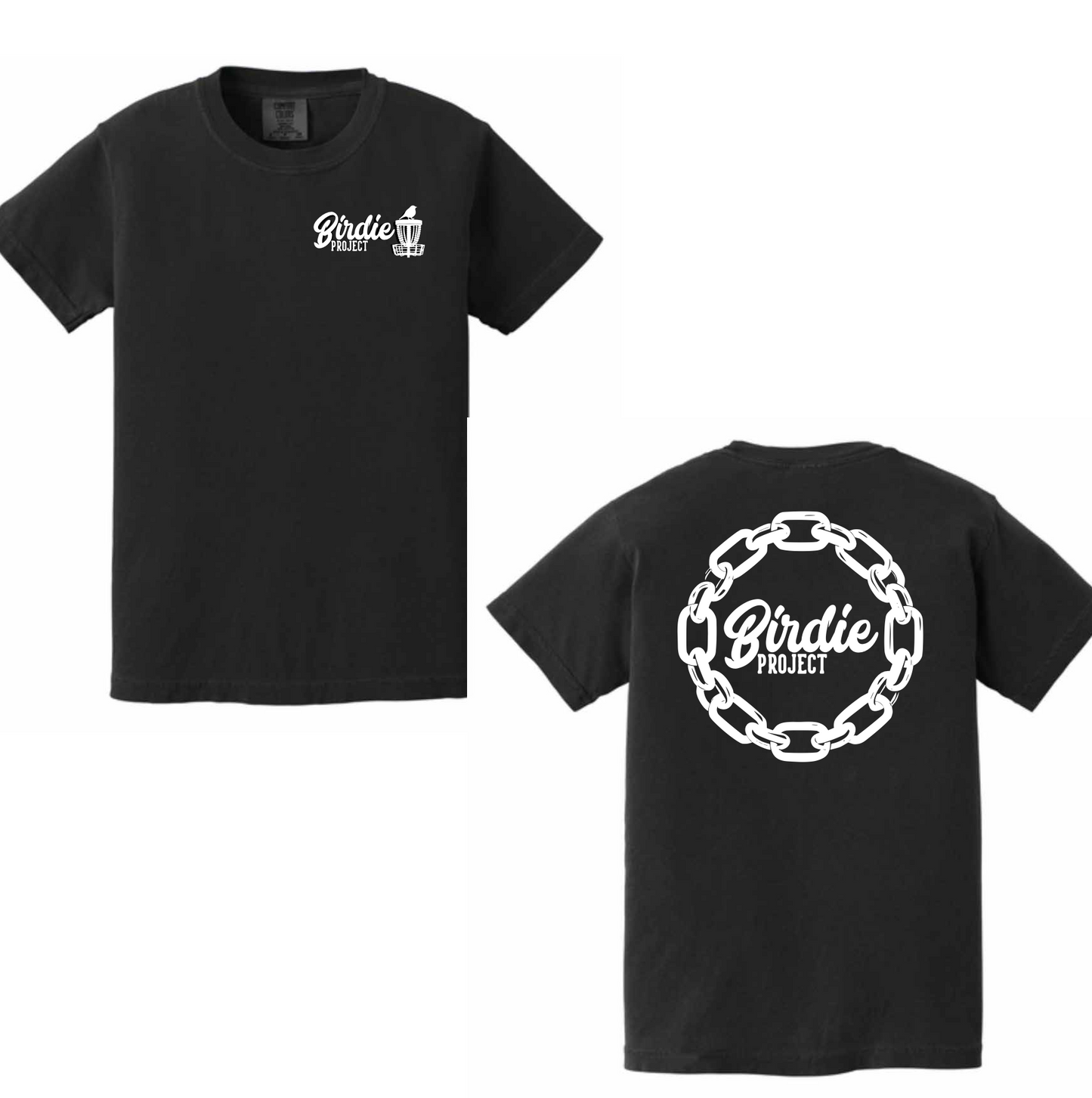 Chain Logo Tee – Black Comfort Colors® (Standard + Bleach Dye Option)