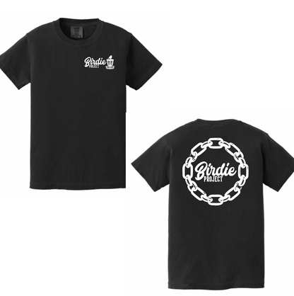 Chain Logo Tee – Black Comfort Colors® (Standard + Bleach Dye Option)